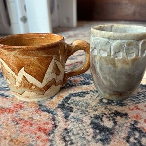 Set of Two Ceramic Mugs with Earthy Tones